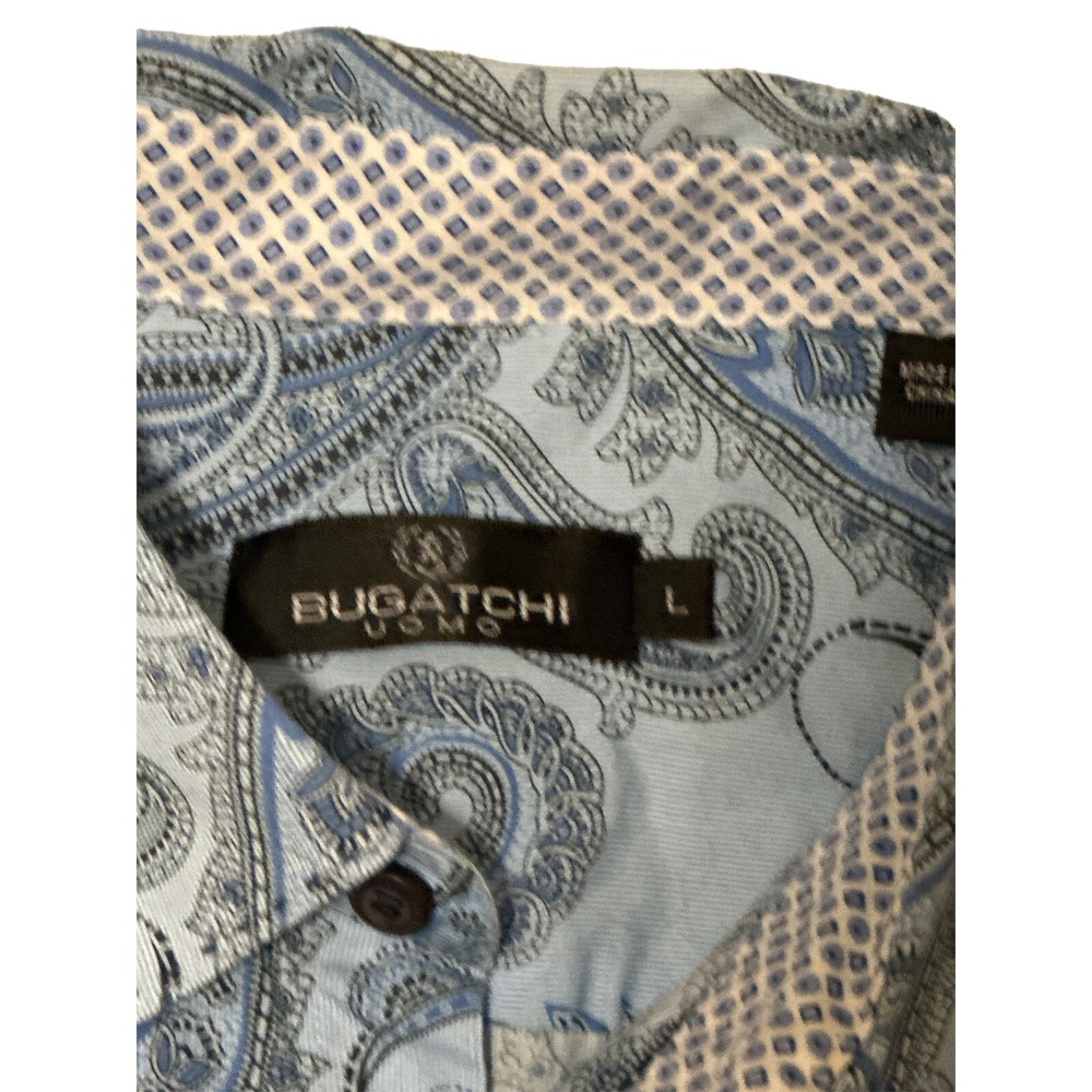 Bugatchi UOMO Mens Long Sleeve Button Blue Paisley Shirt‎ Size Large 100% Cotton